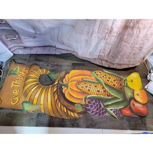 Give Thanks Cornucopia wall scroll decor pumpkin Thanksgiving leaf